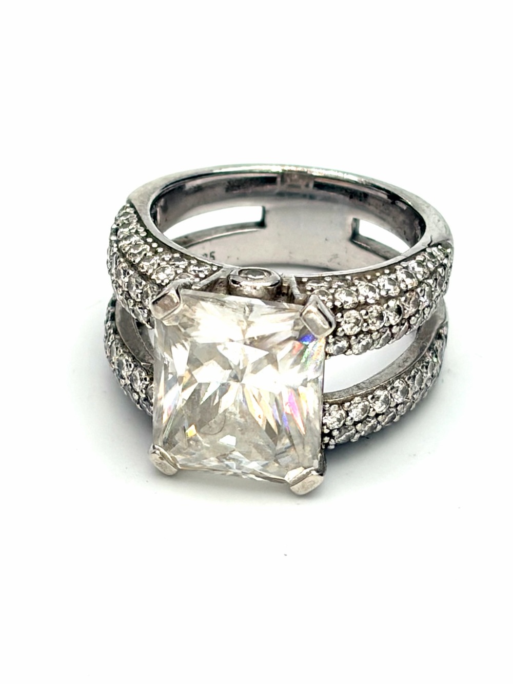Classic Vintage Sterling Silver Clear Crystal Statement Ring - Cocktail Ring